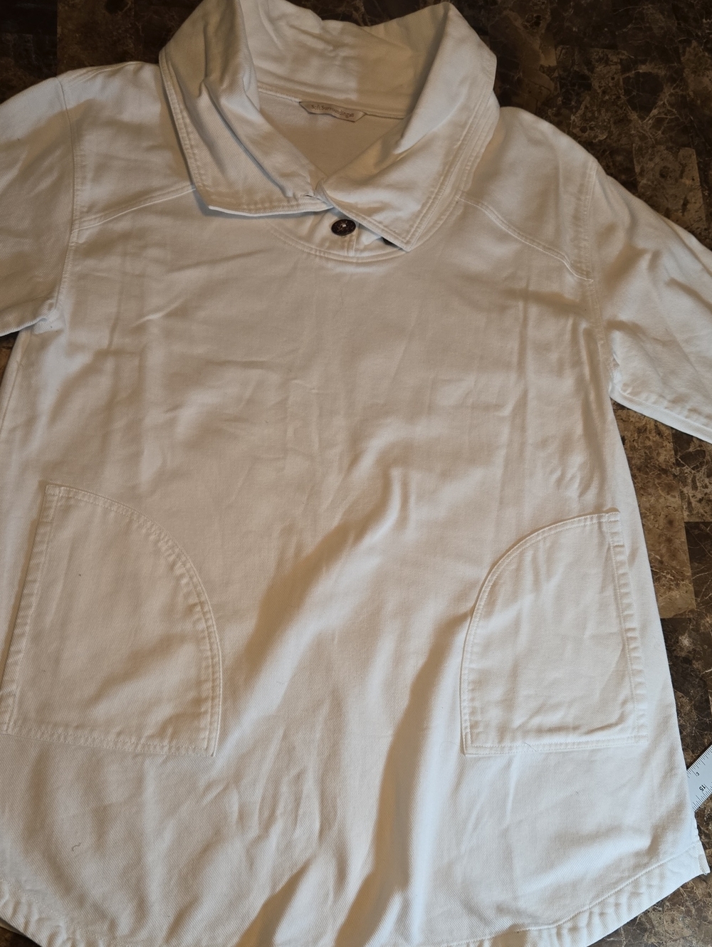 Soft Surroundings white Denim cotton tunic Long Sleeves Two Front Pockets